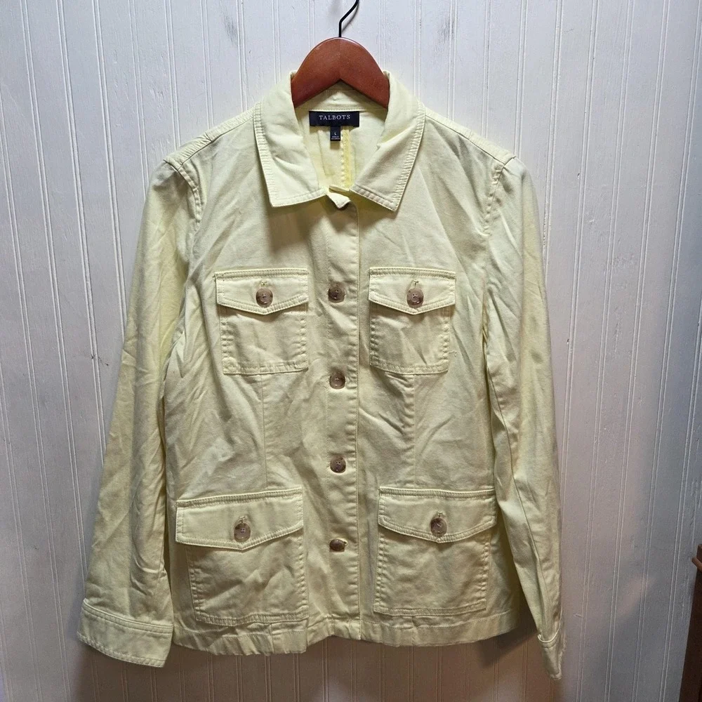 Talbots‎ Jacket Womens Large Yellow Stretch Twill Button Front Lace Up Back